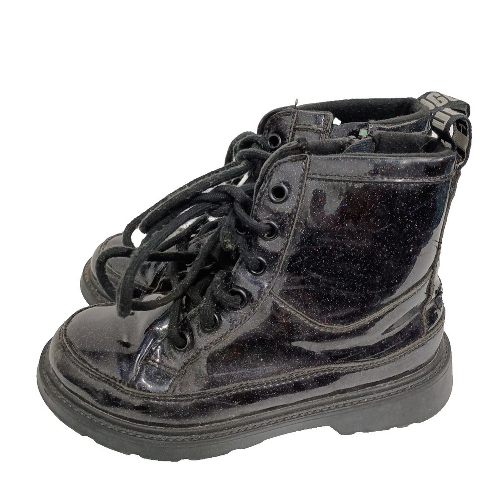 UGG Robbley Glitter Combat Boots Girls Size 1‎ Black Chunky Outdoor Shoes